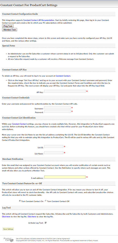 Constant Contact API Integration For ProductCart