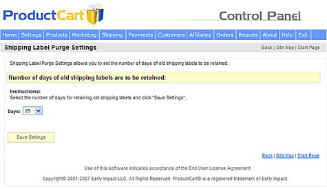 Shipping Label Purge Settings